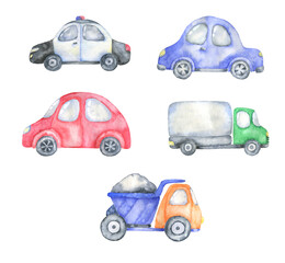 Watercolor transport cars kids illustration