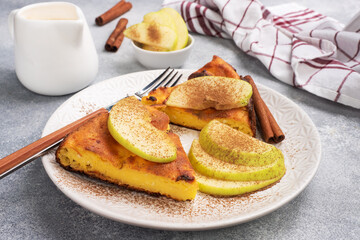 Cottage cheese casserole with apples and cinnamon spices. Concept of a healthy Breakfast.
