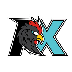 Letter R + X Rooster Logo
