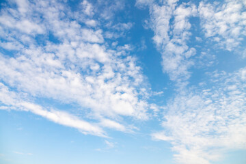 Naklejka na ściany i meble Blue sky with white altocumulus clouds at daytime