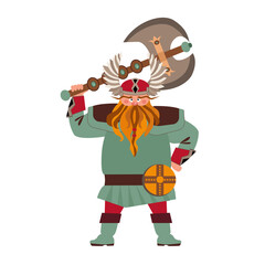Viking. Viking flat character with ax and helmet. Ax, helmet, protection, armor, gold, treasure