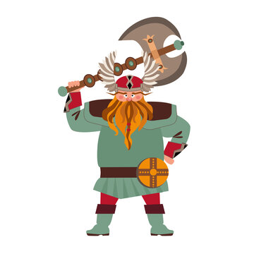 recommend clip art: Viking. Viking flat character with ax and helmet. Ax, helmet, protection, armor, gold, treasure
