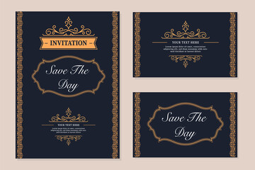 Fototapeta na wymiar Elegant Business Card Template. Cover, Booklet, Greeting Card and Poster Retro Gold Design. Premium Invitation. Vector illustration