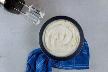Making butter cream for cake filling.