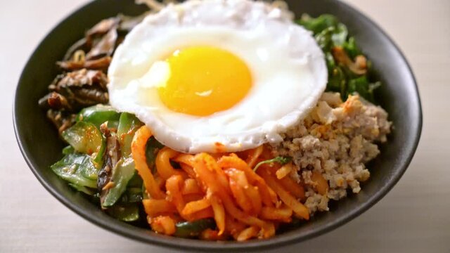 Bibimbap, Korean spicy salad with rice bowl - traditionally Korean food style