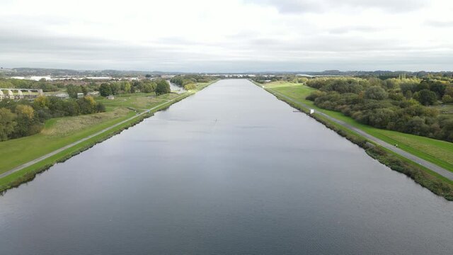 The National Water Sports Centre  Holme Pierrepont, Nottinghamshire England UK  aerial view of main lake single rower in distance