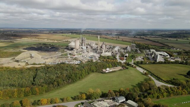 Kenton Cement works factory in Lincolnshire England High drone Point of view