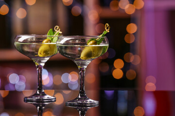 Glasses of fresh martini in pub