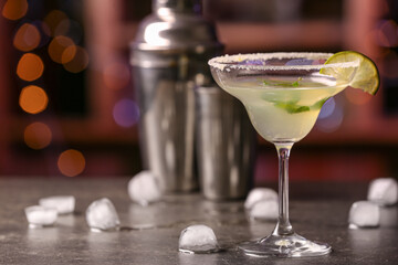 Glass of fresh martini in pub