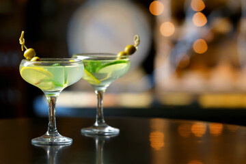 Glasses of fresh martini in pub