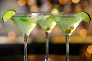 Glasses of fresh martini in pub