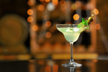 Glass of fresh martini in pub
