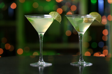 Glasses of fresh martini in pub