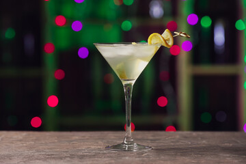 Glass of fresh martini in pub