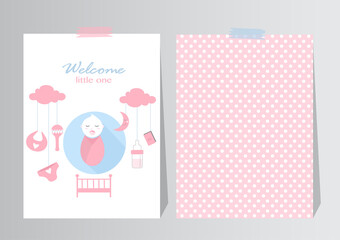 Baby shower card ,cute baby girl elements, vector illustration. 