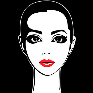 Social media avatar. Female smiling abstract face. Red lips.
