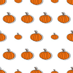 Pumpkin in a flat style. Pumpkin sticker. Suitable for backgrounds, cards and wrapping paper. Vector.