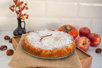 sweet home made apple pumpkin pie with almonds