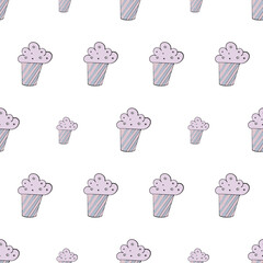 Seamless pattern with cupcake. Festive cupcake in a flat style. Endless background. Good for backgrounds, postcards and wraps designs. Vector.