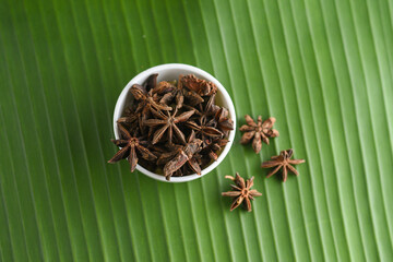 Indian spices green star anise, orgainc spice Idukki Kerala. Indian Garam masala for making spicy curry, Masala tea, Ayurvedic medicine in India. Ayurveda for good health. Ingredient of curry powder.