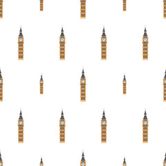 Seamless pattern Big Ben. Suitable for backgrounds, postcards, and wrapping paper. Vector.