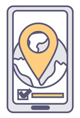 Globe with location pointer or geotag, map on phone