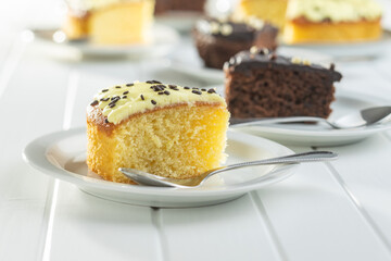 Piece of lemon cake on dessert plate