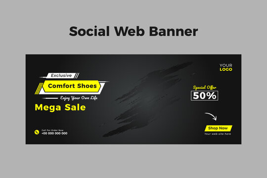 Shoes Sale Post Web Banner Template Design,Vector illustration can be used for footwear product.