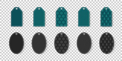 Label tag set. Christmas gift tags set. Textured price tag set on transparent background. Vector illustration
