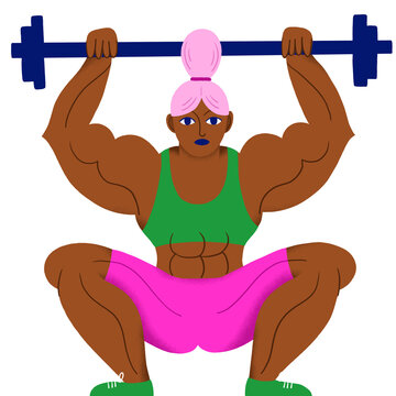 Illustration of a female bodybuilder holding a barbell