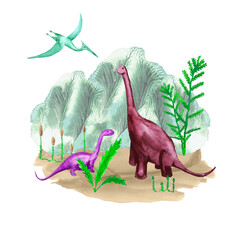 Prehistoric scene with dinosaurs and plants © shoshina