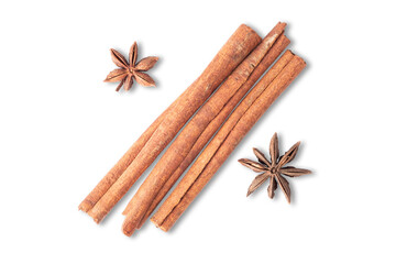 Cinnamon and Star anise in isolated with clipping path.