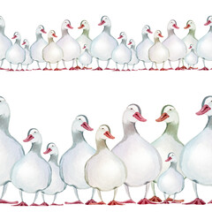 watercolor seamless border from ducks small and large