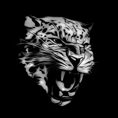 Fotobehang tiger head illustration on black background © reznik_val