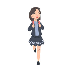 Schoolgirl in Uniform Walking to School with Backpack, Back to School, Education Concept Cartoon Style Vector Illustration