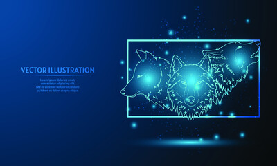 glowing three wolf on dark blue. wolf with starlight background. wolf wallpaper