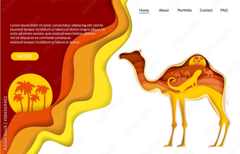 Poster desert trip vector website template, landing page design for website and mobile site development. pa