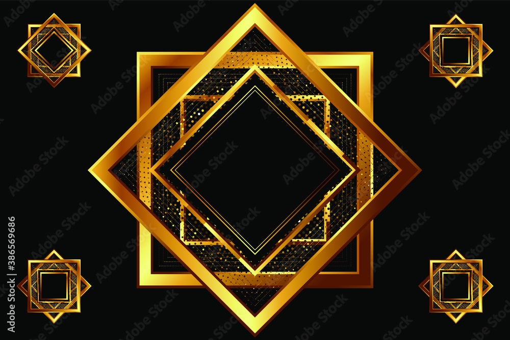Poster 3d square overlap luxury background with glitters. abstract 3d gold luxury background with metallic 