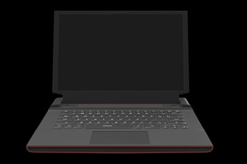 3d rendering of modern gaming laptop with rgb lights isolated on black