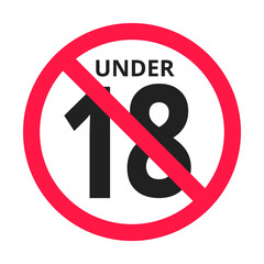 18 plus warning round icon sign vector illustration. Eighteen or older persons adult content 18 plus only rating isolated on white background.