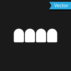 White Dentures model icon isolated on black background. Teeth of the upper jaw. Dental concept. Vector. © vector_v