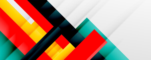 Geometric abstract backgrounds with shadow lines, modern forms, rectangles, squares and fluid gradients. Bright colorful stripes cool backdrops