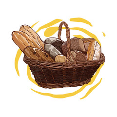 Assorted bread in a rattan basket