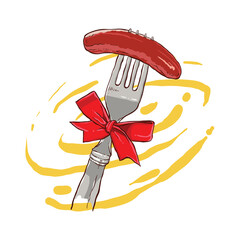 hand drawing of grilled sausage with a fork