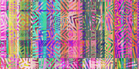 Colored Squares Сoncentric Polygons Colorful Noise Background. Glitch Art Backdrop. Distorted...