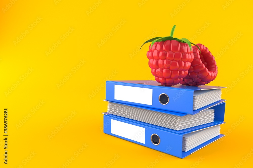 Poster raspberry with stack of ring binders