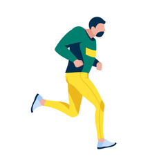 Young man running wearing protective face mask. Outdoor morning workout during virus outbreak. Active healthy lifestyle concept flat vector illustration