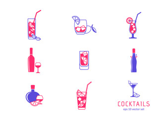 Cocktail - vector ticons set on white background.