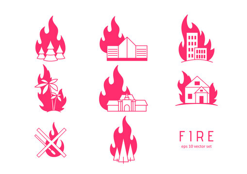 Fire - vector icons set on white background.