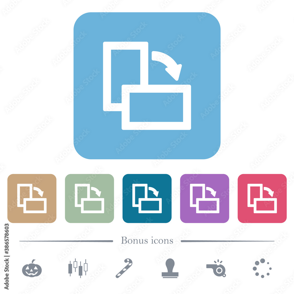 Poster rotate right flat icons on color rounded square backgrounds